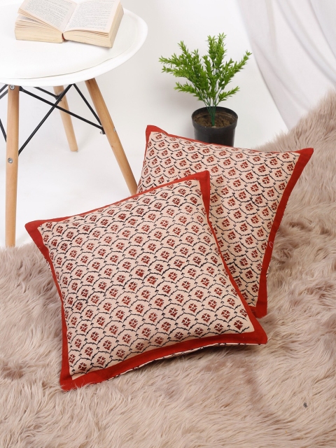 

EK BY EKTA KAPOOR Beige & Red Ethnic Motifs Set of 1 Square Cushion Covers