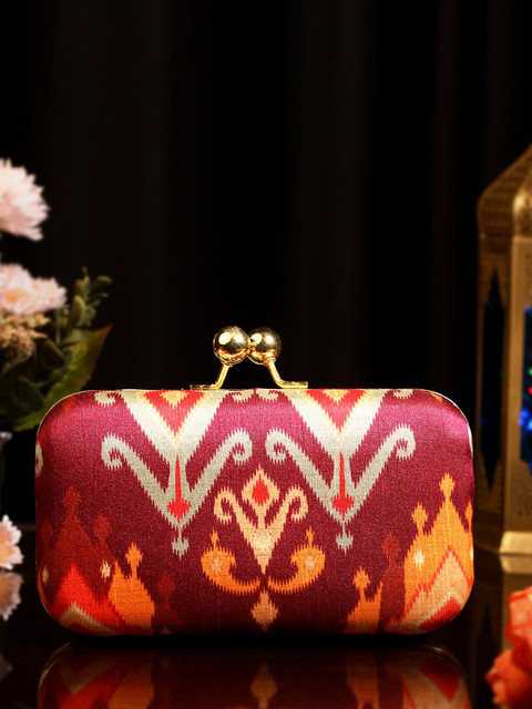 

TRINK Maroon & Orange Printed Box Clutch