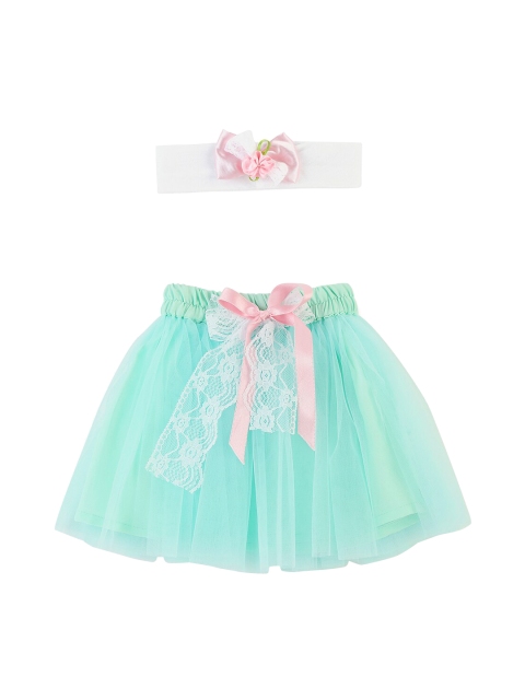 

MANY FROCKS & Girls Blue Solid Flared Mini Tutu Skirt & Hairband