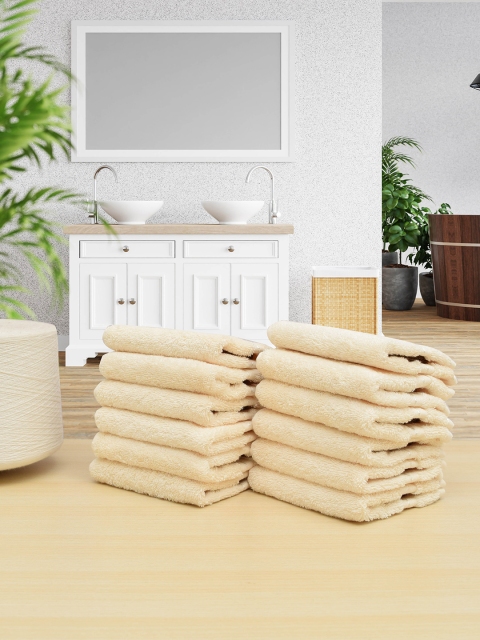

RANGOLI Set Of 12 Cream Solid 620 GSM Pure Cotton Face Towels