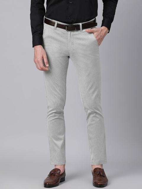 

Richlook Men Grey Slim Fit Textured Cotton Trousers