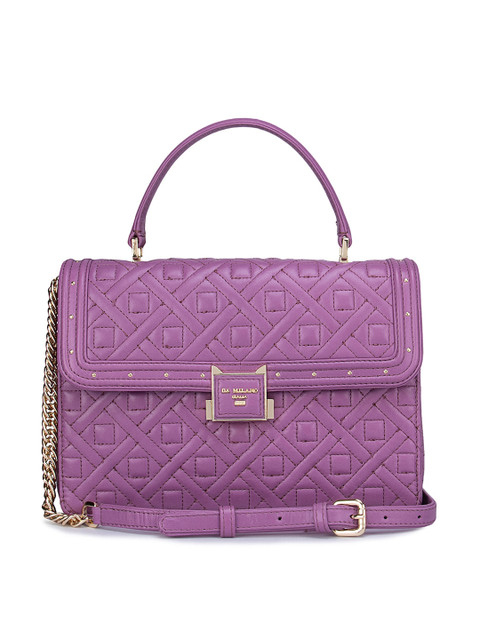 

Da Milano Purple Leather Structured Satchel with Quilted