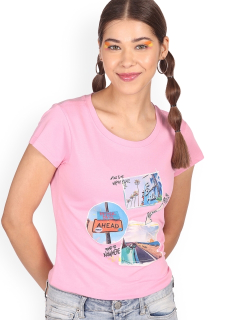 

Sugr Women Pink Printed Pure Cotton T-shirt