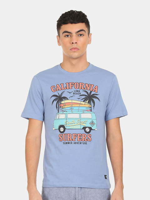 

Colt Men Blue & Green Printed Pure Cotton T-shirt