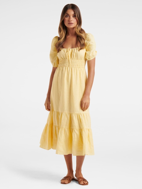 

Forever New Women Yellow Linen Midi Dress