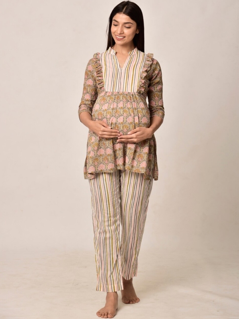

Ikk Kudi by Seerat Women Grey & Beige Printed Cotton Maternity Night suit