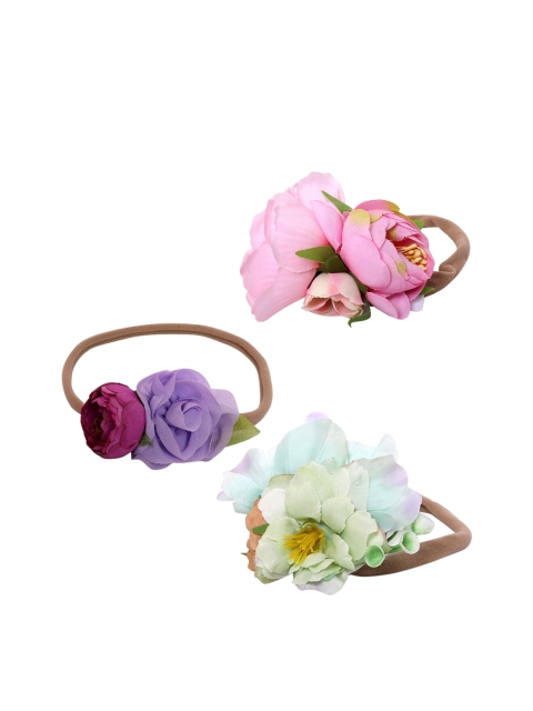 

Babymoon Set Of 3 Multicoloured Turban Cotton Headbands, Pink