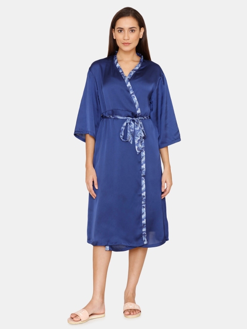 

Zivame Blue Satin Nightdress With Robe