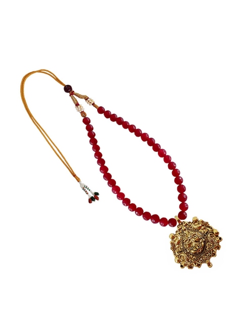 

RICH AND FAMOUS Red & Gold-Toned Agate, Quartz Stone, Brass Gold-Plated Temple Necklace