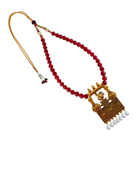 

RICH AND FAMOUS Gold-Plated & Red Agate, Quartz Stone, Brass Necklace