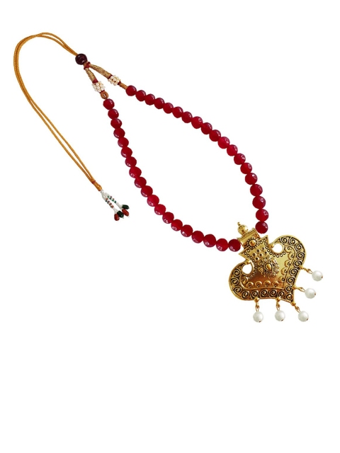 

RICH AND FAMOUS Gold-Plated & Red Agate Quartz Stone Brass Necklace