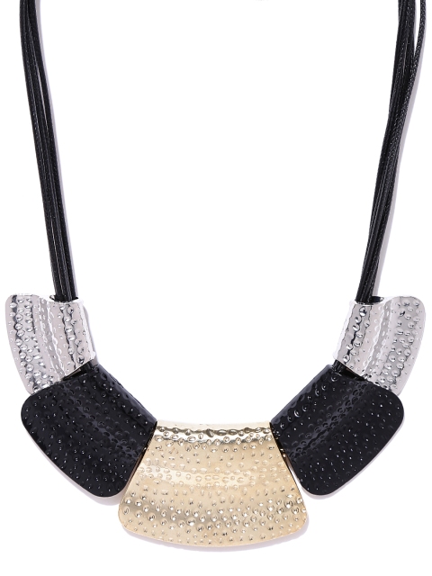 

Shining Diva Black & Silver-Toned Multistranded Necklace