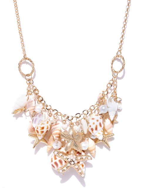 

Shining Diva Gold-Toned & Off-White Beaded Statement Necklace