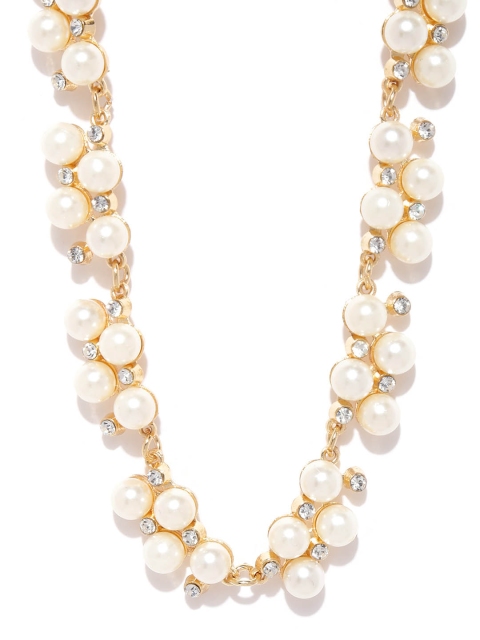 

Shining Diva Gold-Toned & Off-White Beaded Collar Necklace