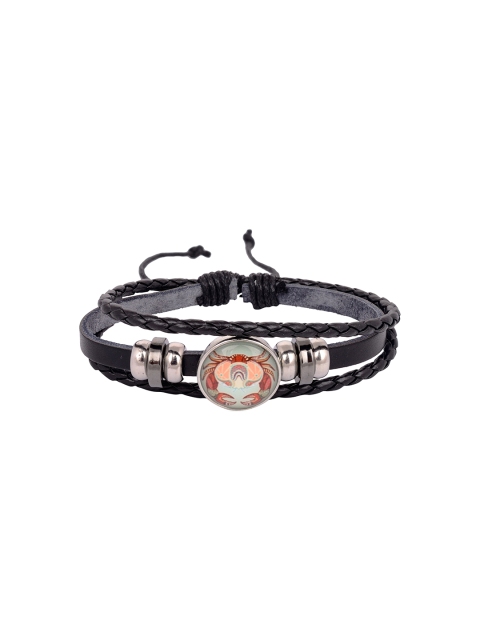 

Arendelle Unisex Black & Silver-Toned Leather Cuff Bracelet