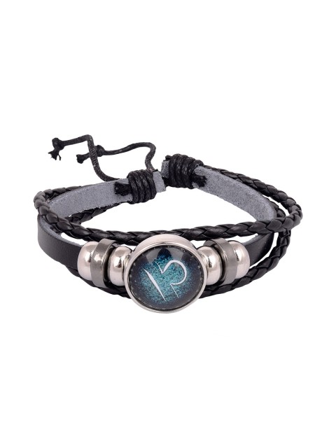 

Arendelle Unisex Black & Blue Libra Zodiac Sign Leather Wraparound Bracelet