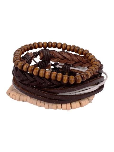 

Arendelle Men 5 Brown & Beige Multi-Strand Beads and Faux Leather Cuff Bracelet