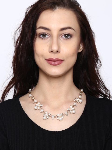 

Shining Diva Off-White Stone-Studded Beaded Statement Necklace