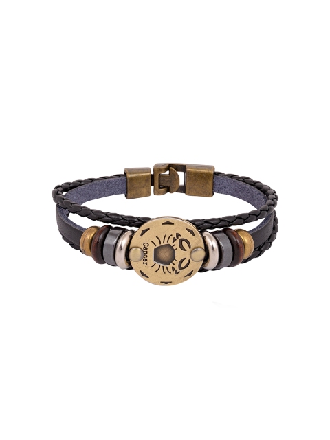 

Arendelle Unisex Black & Gold-Toned Cancer Zodiac Leather Wraparound Bracelet