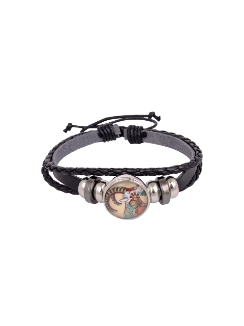 

Arendelle Unisex Black & Silver-Toned Leather Wraparound Bracelet