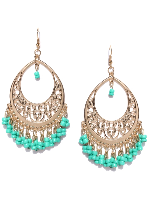 

Shining Diva Fashion Gold-Toned Sea Green Beaded Drop Earrings