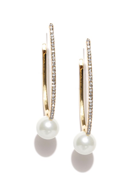 

Shining Diva Gold-Toned & Off-White Stone-Studded Drop Earrings