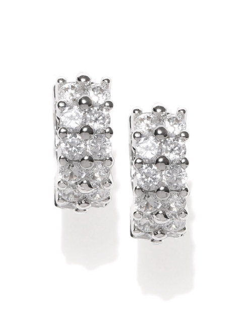 

Shining Diva Silver-Toned Stone-Studded Hoop Earrings