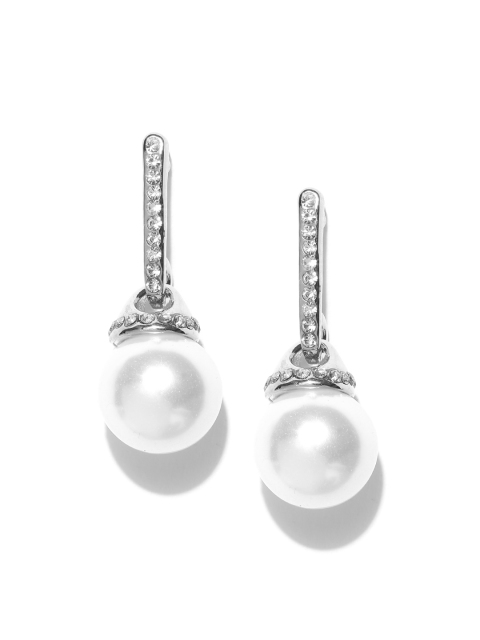 

Shining Diva Silver-Toned & Off-White Stone-Studded Drop Earrings