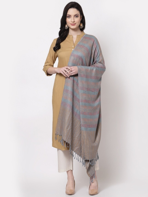 

KLOTTHE Women Grey & Blue Woven Design Wool Stole