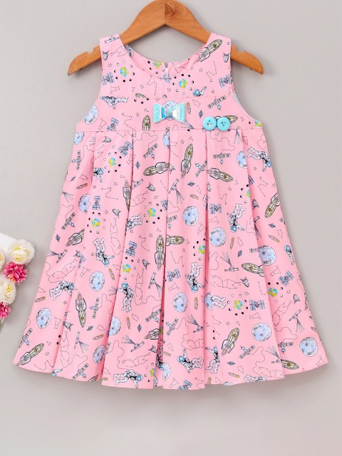 

Enfance Pink & Blue Printed Cotton A-Line Dress