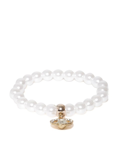 

Shining Diva Off-White Beaded Bracelet with Charm
