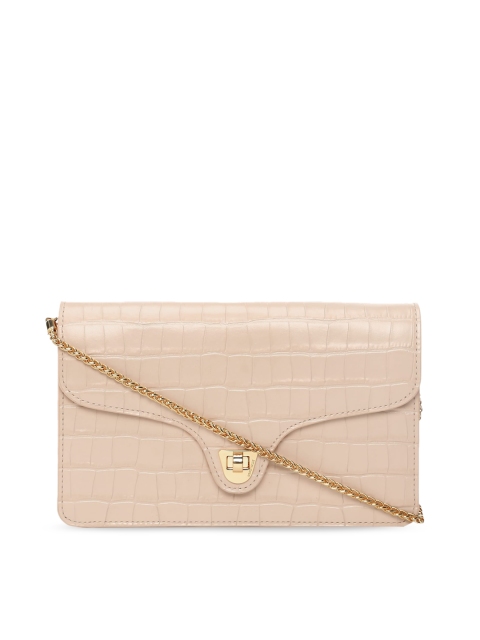 

Coccinelle Beige Checked Textured Leather Structured Sling Bag with Quilted