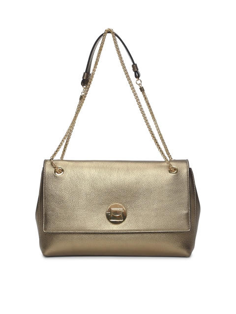 

Coccinelle Gold-Toned Textured Leather Structured Shoulder Bag