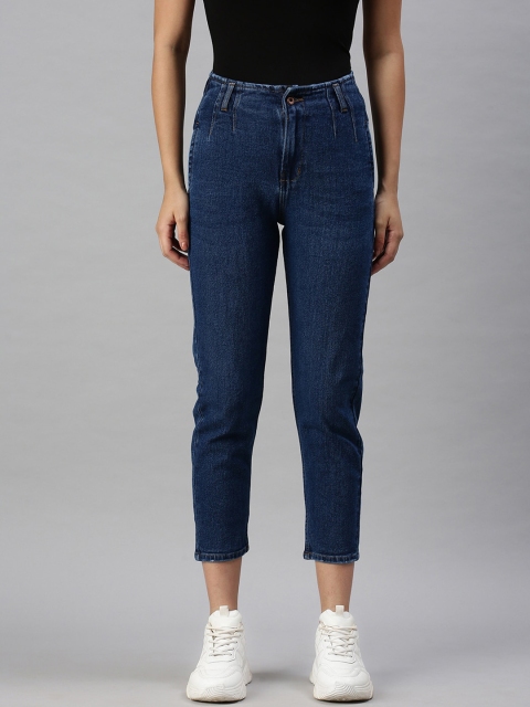 

SHOWOFF Women Navy Blue Mom Fit High-Rise Light Fade Clean Look Stretchable Jeans