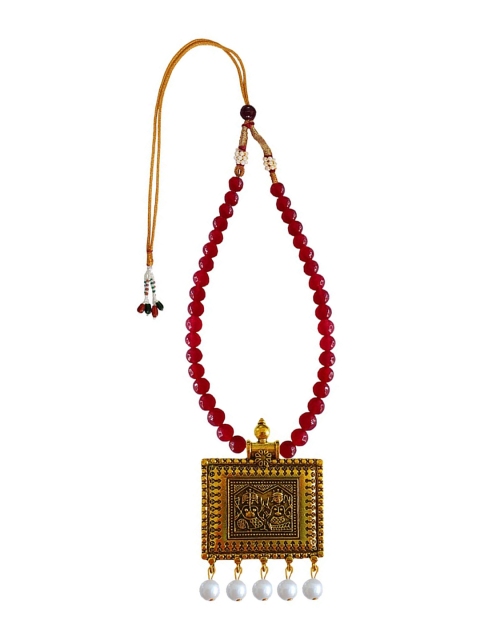 

RICH AND FAMOUS Red & Gold-Plated Quartz Beaded Tribal Design Necklace