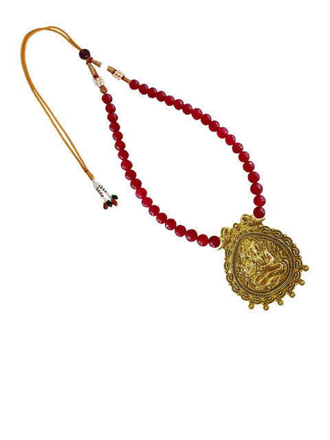 

RICH AND FAMOUS Red & Gold-Plated Brass Agate & Quartz Temple Necklace