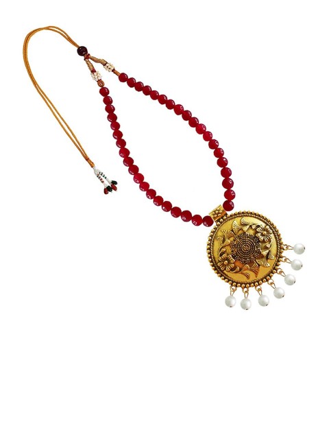 

RICH AND FAMOUS Gold-Plated & Red Flower Brass Pendant & Necklace