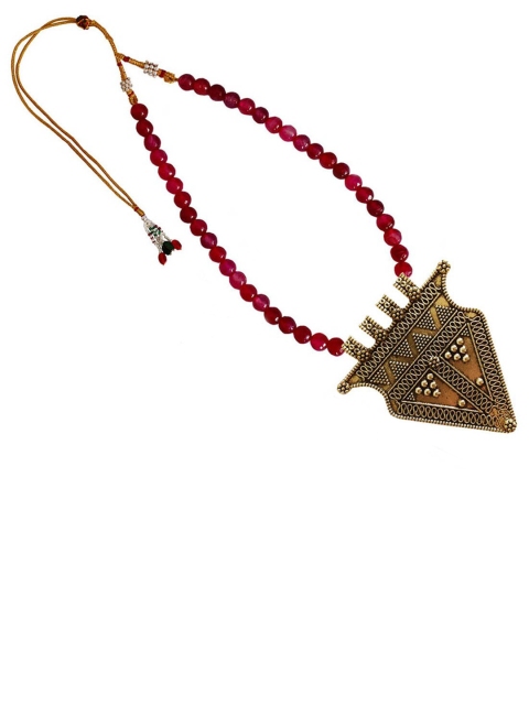 

RICH AND FAMOUS Gold-Plated & Red Agate, Quartz Stone, Brass Necklace