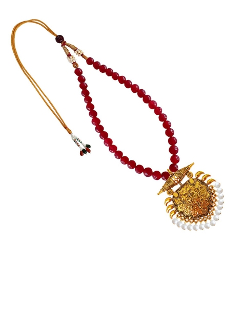 

RICH AND FAMOUS Red & Gold-Plated Agate, Quartz Stone, Brass Necklace