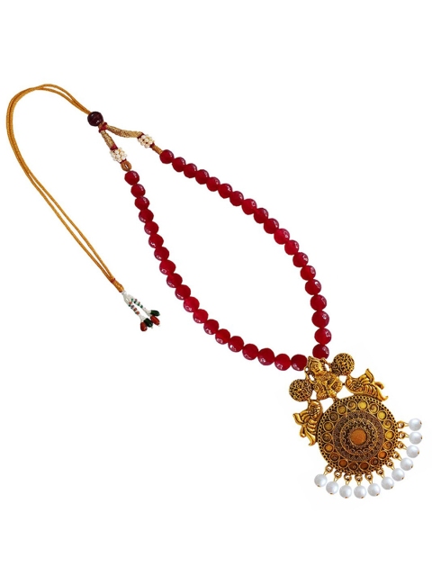 

RICH AND FAMOUS Gold-Plated & Red Brass Traditional Laxmi Pendant Necklace