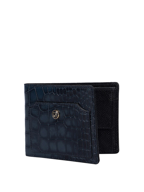 

Da Milano Men Navy Blue Textured Leather Two Fold Wallet with RFID