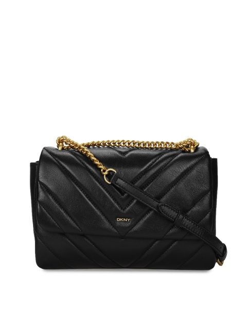 

DKNY Black Textured Leather Structured Sling Bag with Quilted