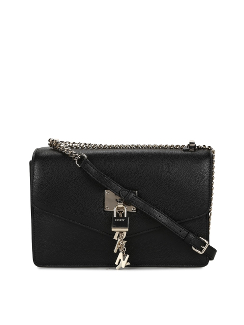 

DKNY Black Solid Leather Structured Sling Bag