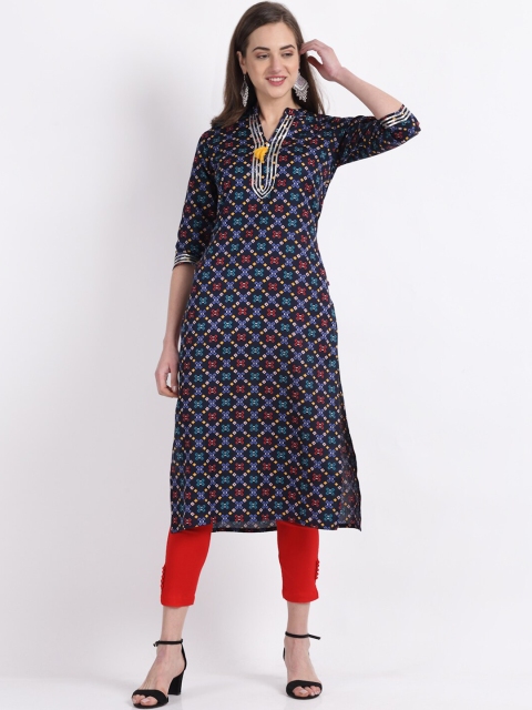 

KALINI Women Navy Blue & Red Geometric Printed Kurta