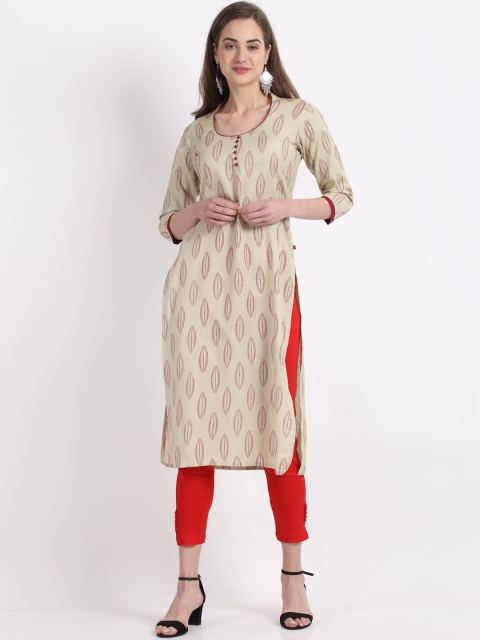 

KALINI Women Beige & Red Printed Straight Kurta