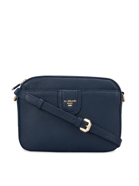 

Da Milano Navy Blue Textured Leather Structured Sling Bag