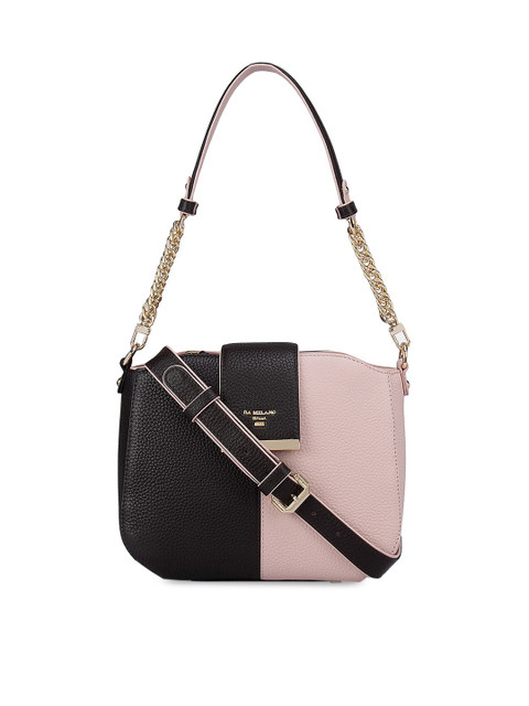 

Da Milano Brown & Pink Colourblocked Leather Structured Handheld Bag