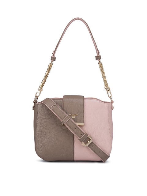 

Da Milano Brown Colourblocked Leather Structured Shoulder Bag