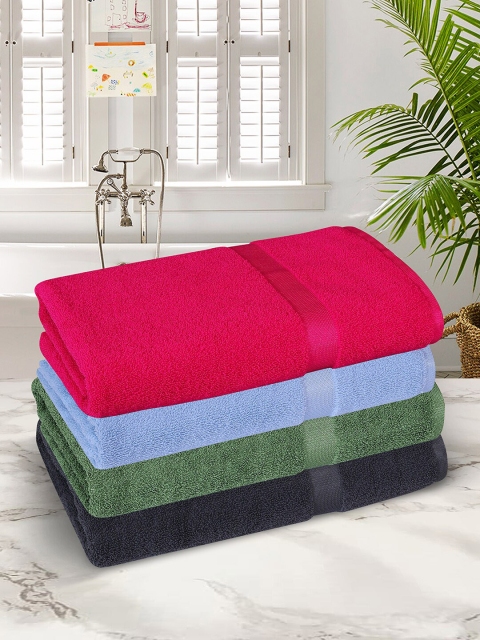 

ROMEE Set Of 4 Pink & Green Solid 500 GSM Bath Towels