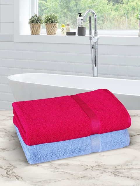 

ROMEE Pink & Blue Set Of 2 Solid 500 GSM Bath Towels